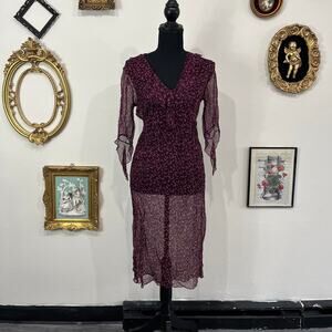 Vintage Y2K Rebecca Taylor Plum Sheer Floral Midi Dress